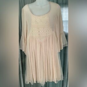 J Gee cream flowing boho hippie pleated dress